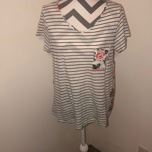 Adorable striped/floral s/s tee